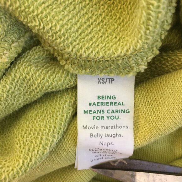 Aerie Lime Green Distressed Pullover Staying Kind Feeling Cool Sz XS Sweatshirt - Picture 13 of 16